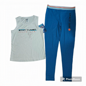 Nwot Youth Space Jam White Tank & Blue Pant Set Large
